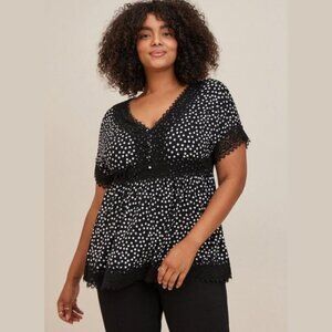 Torrid Women's Babydoll Super Soft Lace Trim Button-Front Top - 3X